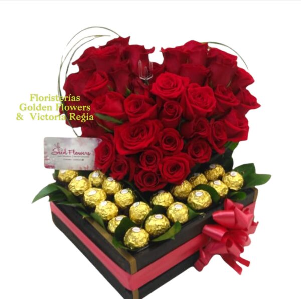 Rosas R 01 CORAZON EN ROSAS CON CHOCOLATES - Imagen 2
